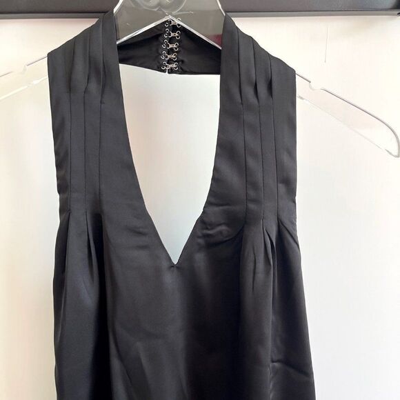 Superdown Revolve Black Halter Satin Blouse Tank Top Medium - Picture 2 of 8